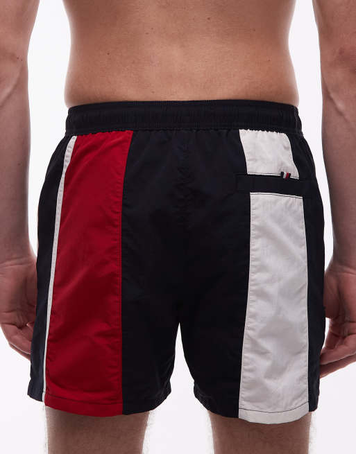 Tommy Hilfiger - Pantaloncini da bagno colorblock blu navy e rossi con coulisse, 4 di 5
