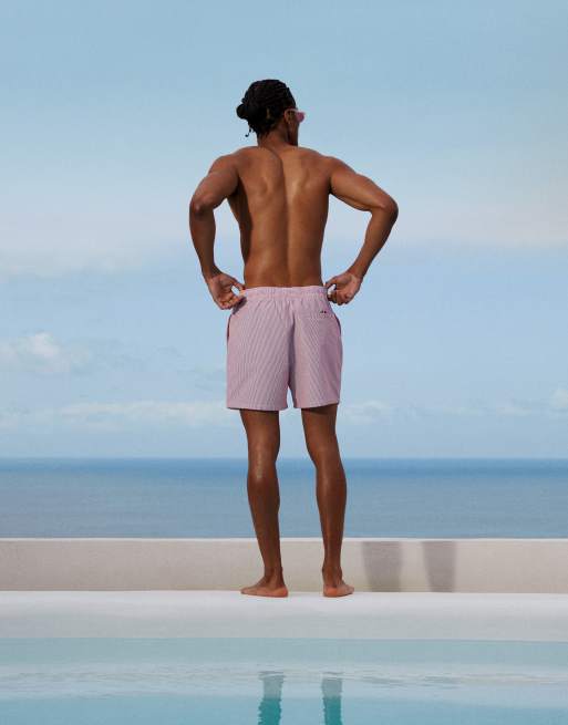 Tommy Hilfiger - Pantaloncini da bagno rossi a righe con coulisse e logo sul lato, 2 di 5