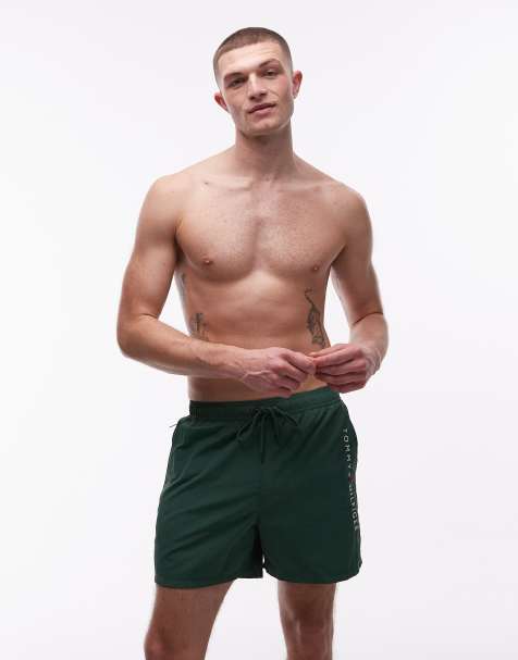 Tommy Hilfiger - Pantaloncini da bagno verdi con coulisse e tasca con zip e logo - view 1