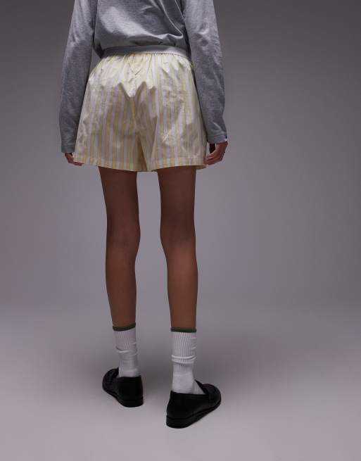 Tommy Hilfiger - Pantaloncini stile boxer giallo burro a righe in popeline, 5 di 5