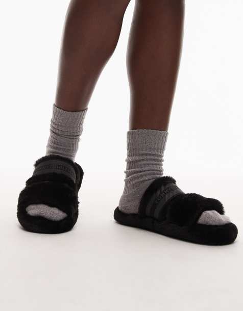 Tommy Hilfiger - Pantoffels van imitatiebont in zwart - view 1
