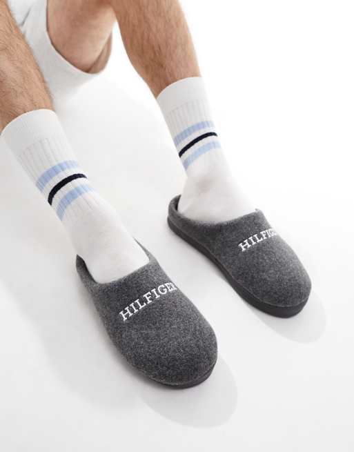 Tommy Hilfiger - Pantofole calde da case in feltro color cenere scuro