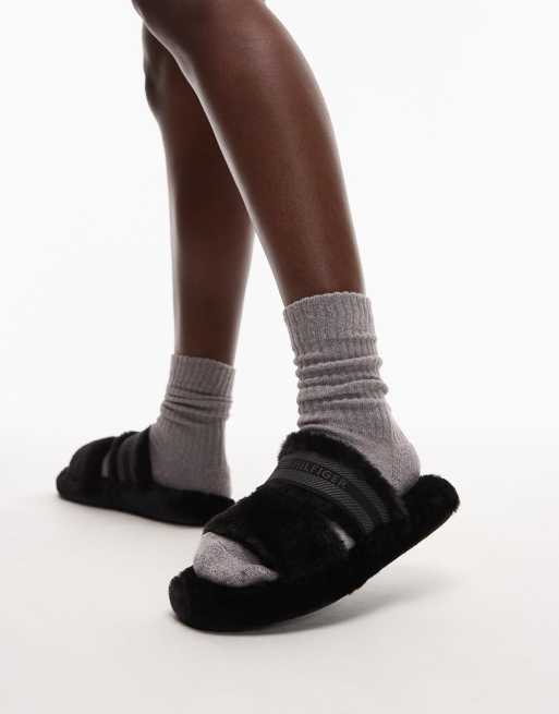 Tommy Hilfiger - Pantofole in pelliccia sintetica nere, 2 di 4