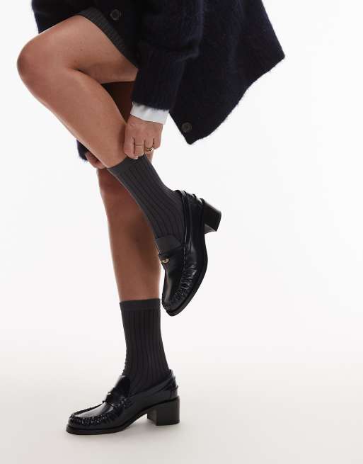 Tommy Hilfiger patent heeled penny loafers in navy, 4 of 4