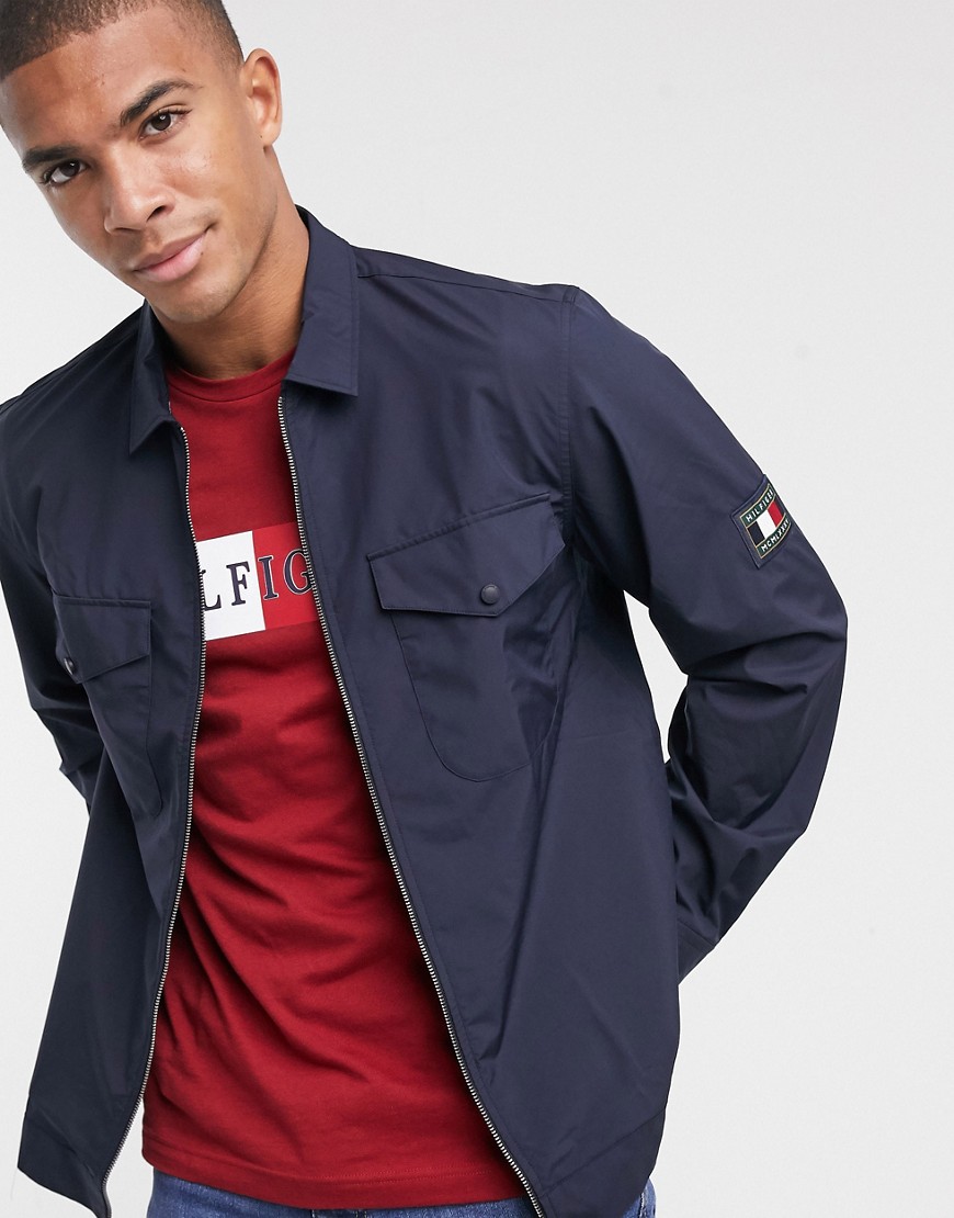 Tommy Hilfiger peached nylon zip front overshirt in navy
