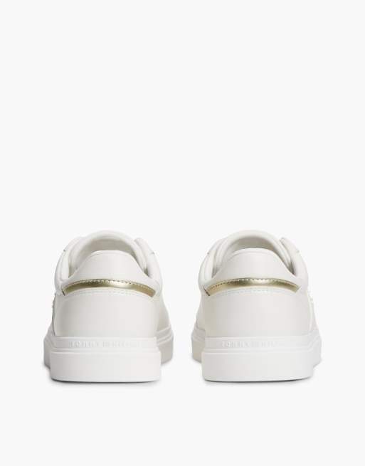 Tommy Hilfiger Pebble grain leather cupsole trainers in ecru, 4 of 7