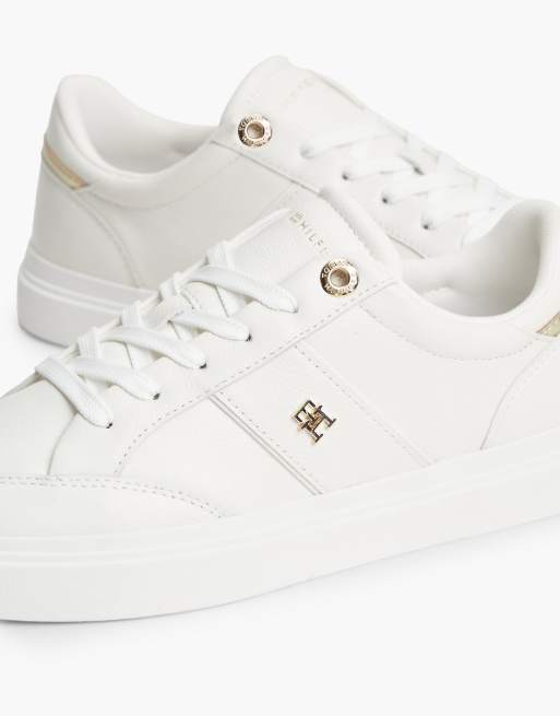 Tommy Hilfiger Pebble grain leather cupsole trainers in ecru, 6 of 7