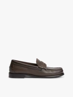 Penny-Loafer aus genarbtem Leder in Dunkelbraun Braun 41
