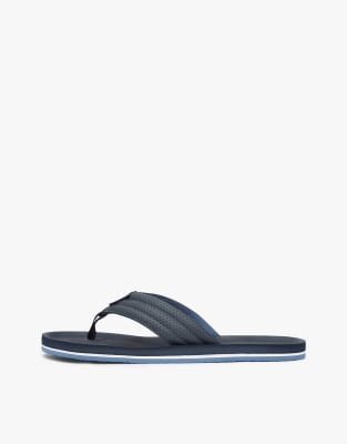  Perforated padded strap flip-flops in dark blue
