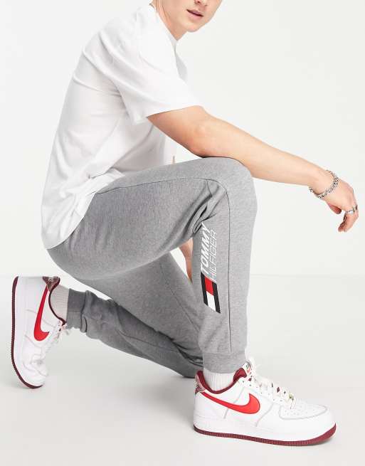Tommy Hilfiger Performance essentials logo cuffed trackies in grey marl
