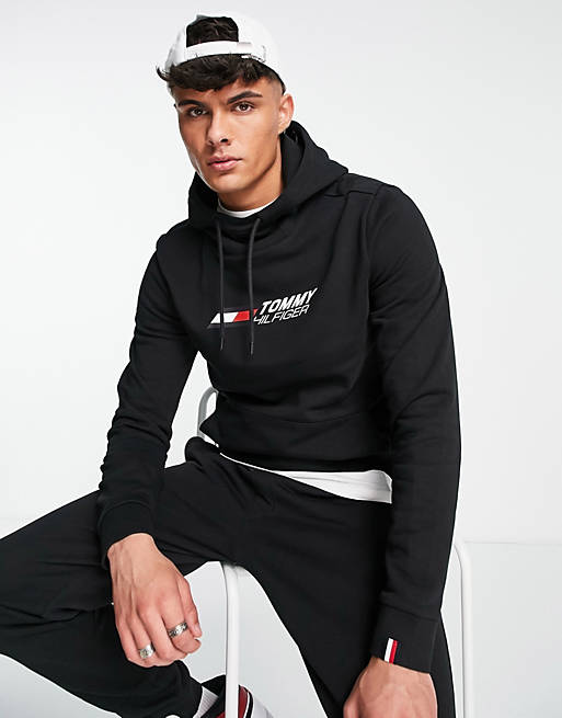 Tommy Hilfiger Performance essentials logo hoodie in black | ASOS