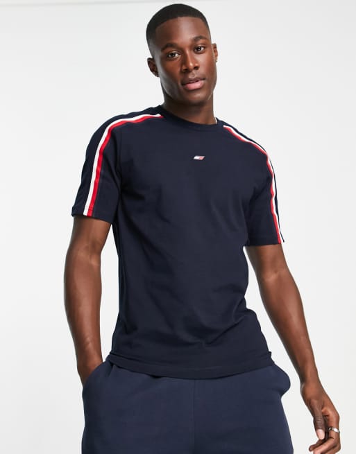 Tommy Hilfiger – Performance – Granatowy bawełniany T-shirt z lampasami – NAVY