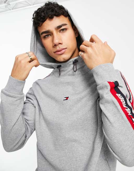 Tommy Hilfiger performance hoodie with taping in gray