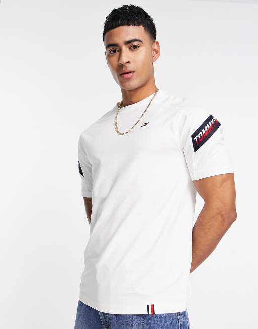 Tommy Hilfiger Performance icon logo & taping t-shirt in white