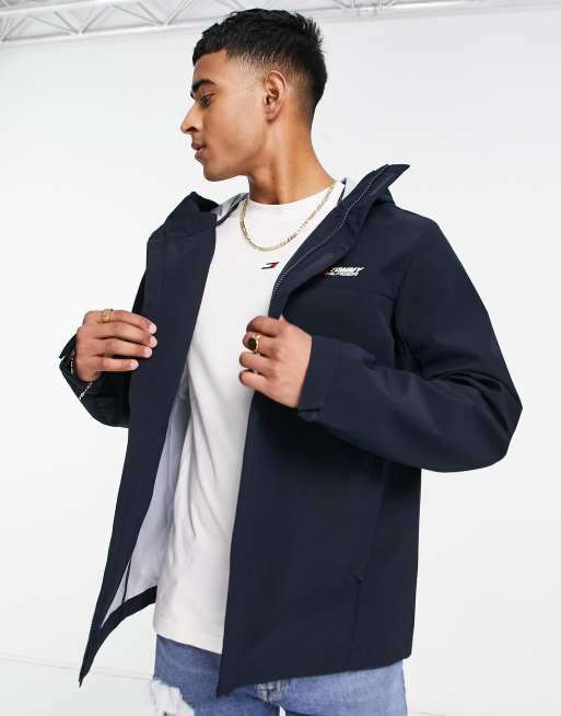 Performance logo hooded windbreaker jacket in navy | ASOS