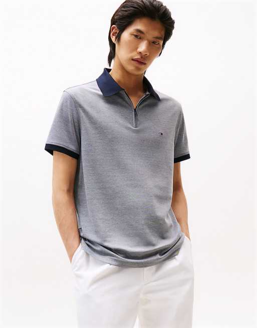 Tommy Hilfiger – Performance – Oxford-Poloshirt in Hellblau mit Reißverschluss
