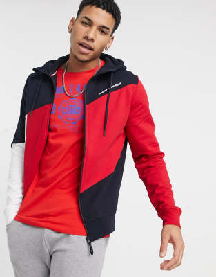 Tommy Hilfiger Performance Relaxed Fit Color Block Flag Full Zip Hoodie In Desert Sky Navy