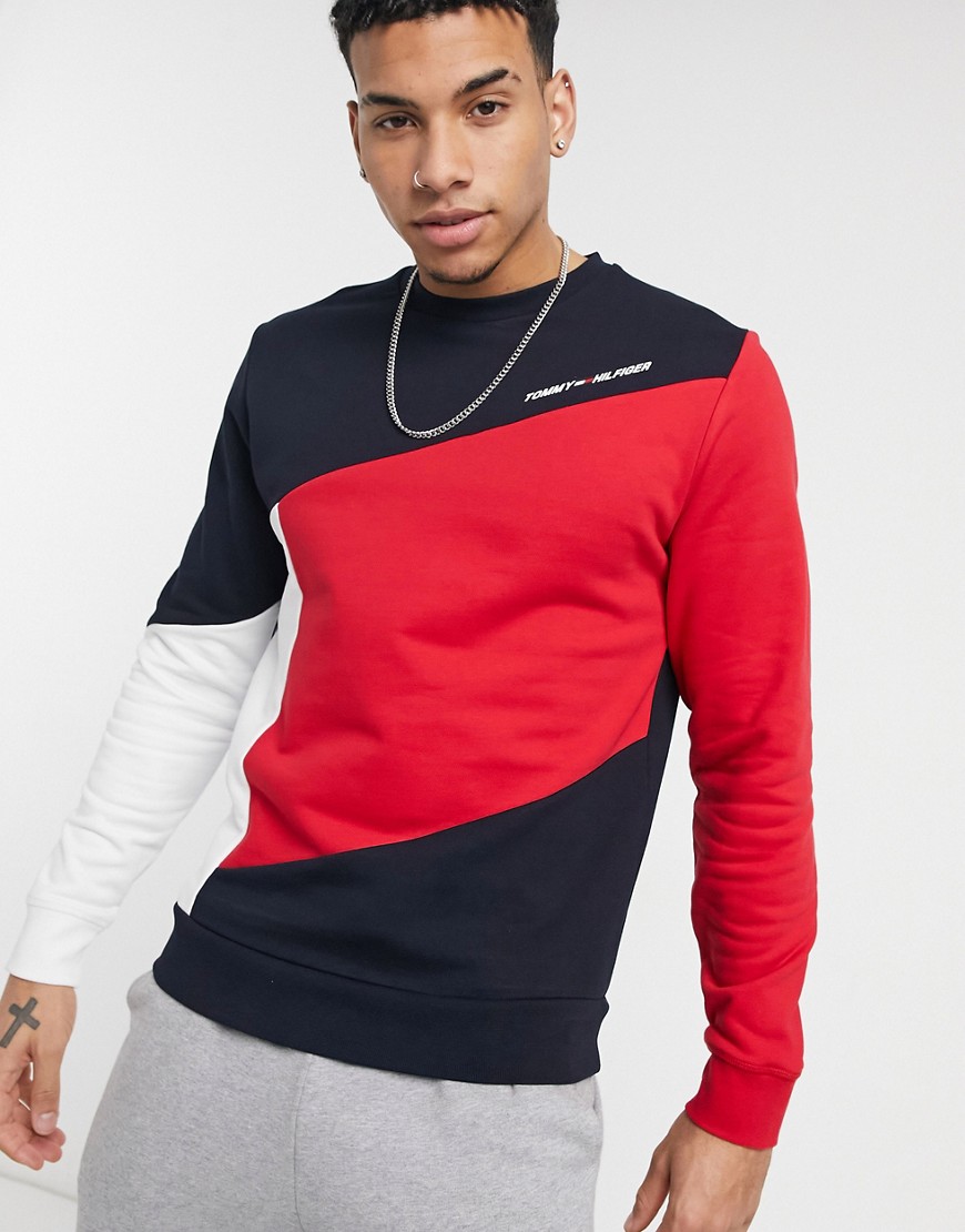 Tommy Hilfiger Performance relaxed fit color block flag sweatshirt in desert sky navy