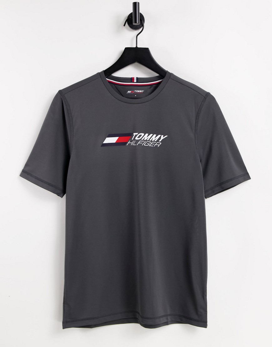 Tommy Hilfiger performance t-shirt with chest logo in gray-Grey
