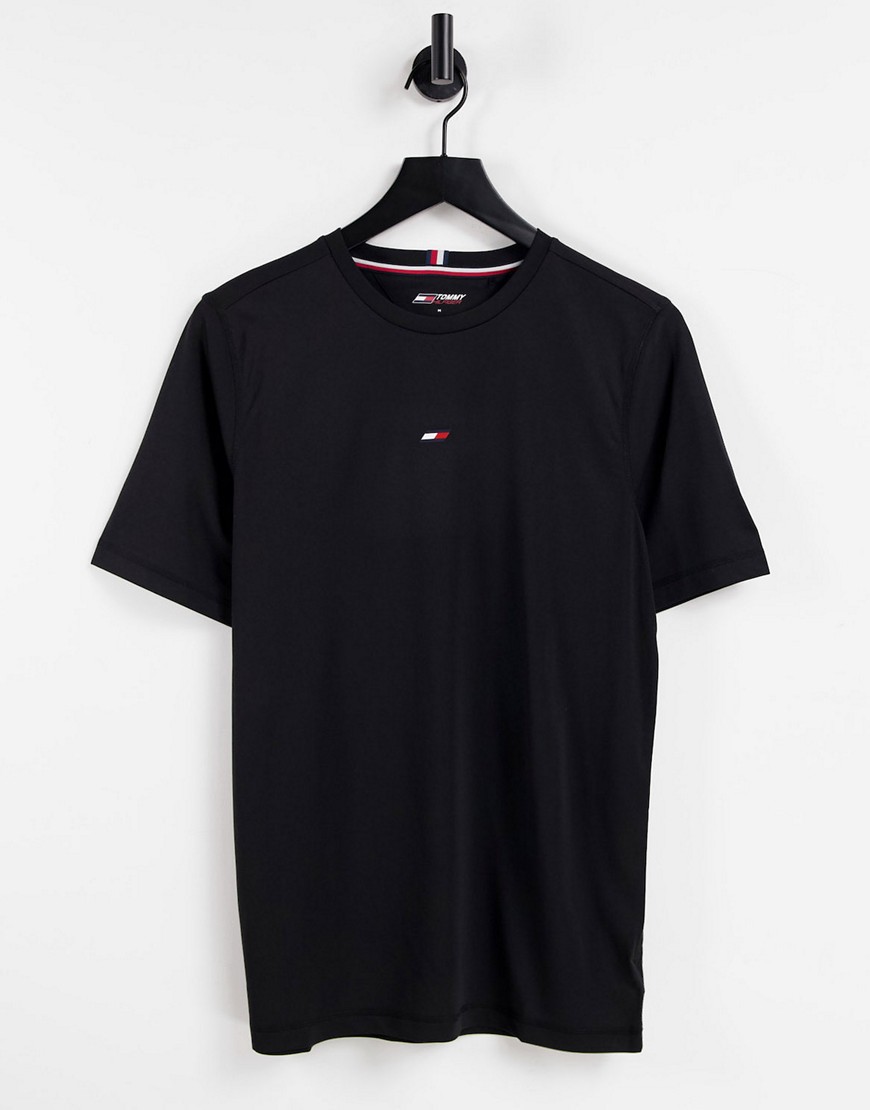 Tommy Hilfiger performance t-shirt with small chest flag logo in black
