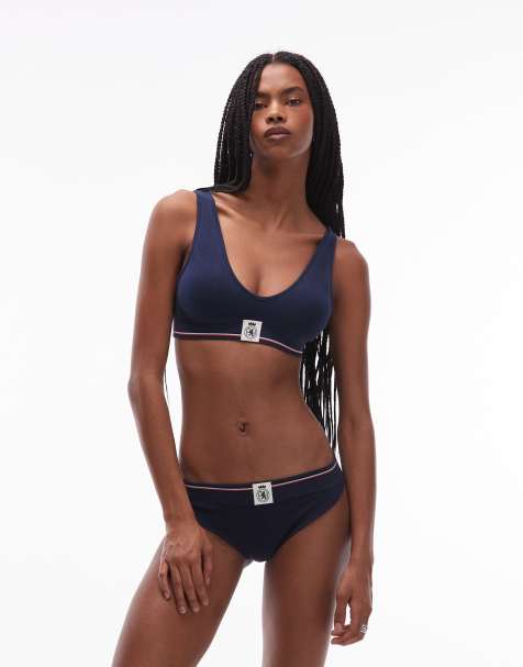 Tommy Hilfiger - Perizoma blu navy con fascia in vita a righe con stemma - view 1
