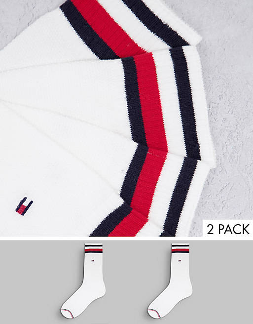 Tommy Hilfiger pete 2 pack logo socks in white and grey