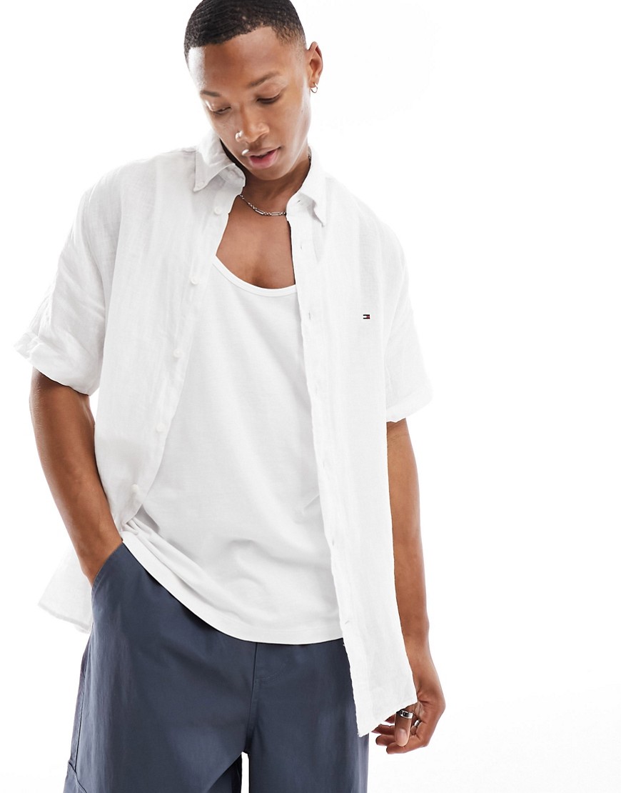 Tommy Hilfiger pigment dyed linen regular fit shirt in white