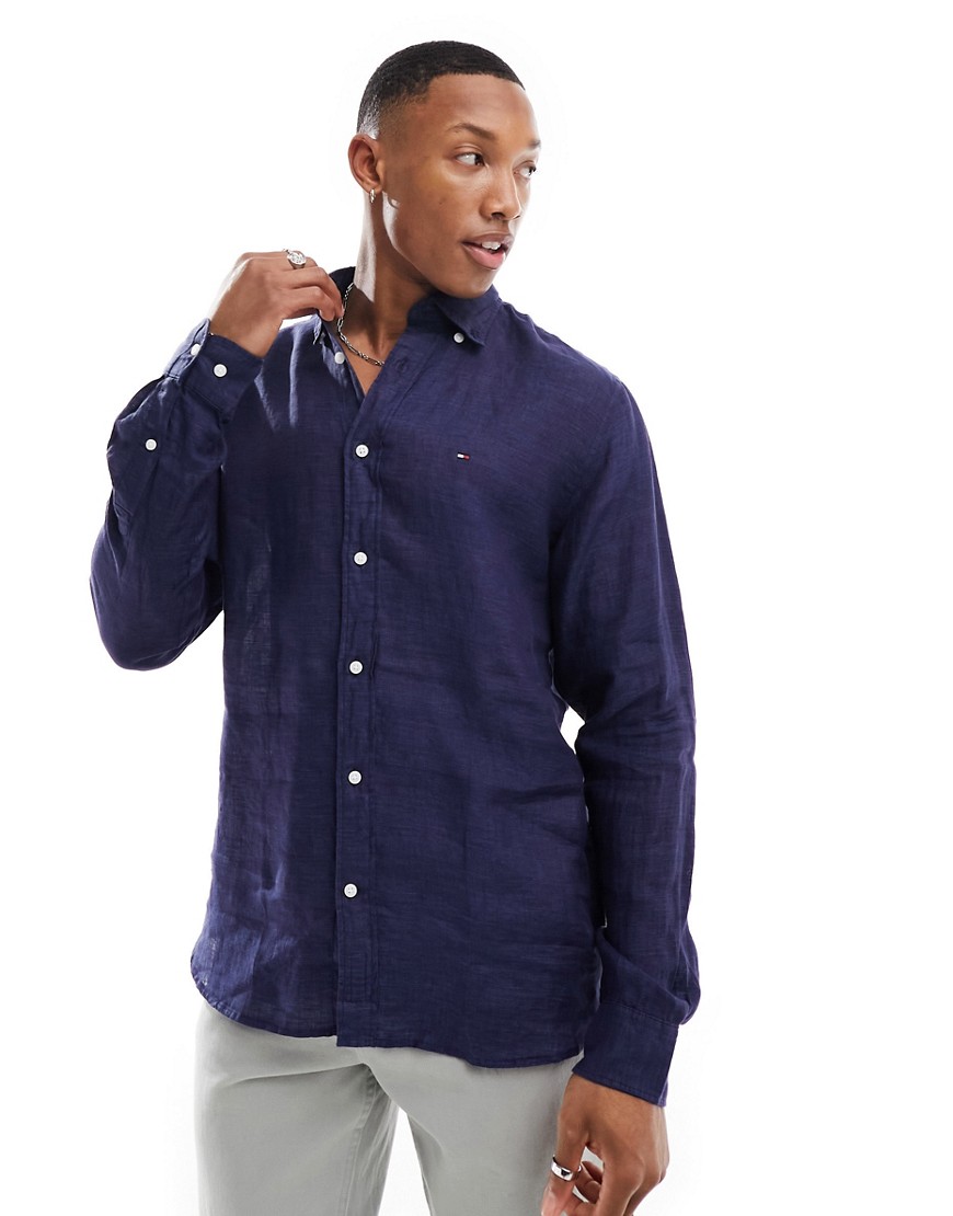Tommy Hilfiger pigment dyed solid regular fit shirt in navy