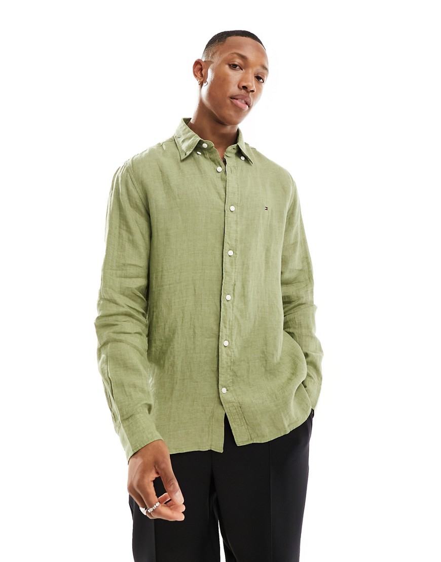 Tommy Hilfiger pigment dyed solid regular fit shirt in olive green