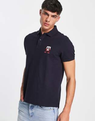 Tommy Hilfiger monogram logo cotton blend pique polo in navy  - ASOS Price Checker