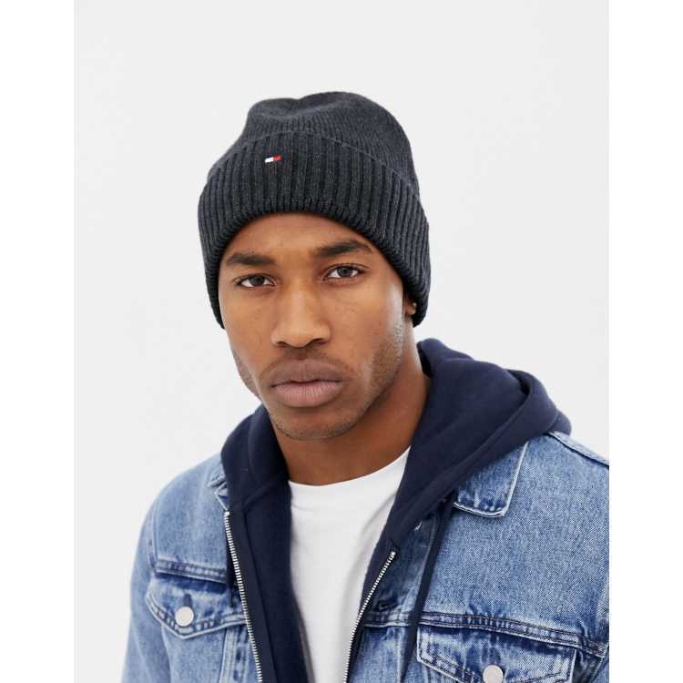 Tommy Hilfiger Pima Cotton Cashmere Beanie Bonnet, Gris (Monument