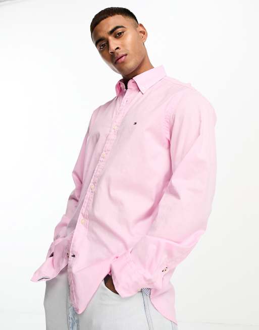 Tommy Hilfiger - Pink langærmet regular fit-skjorte i poplin