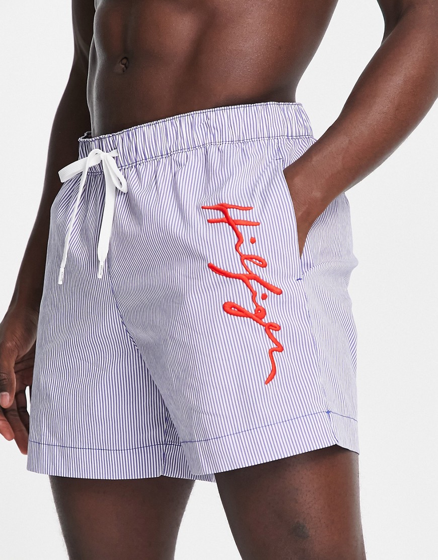 Tommy Hilfiger pinstripe signature swimshorts in blue
