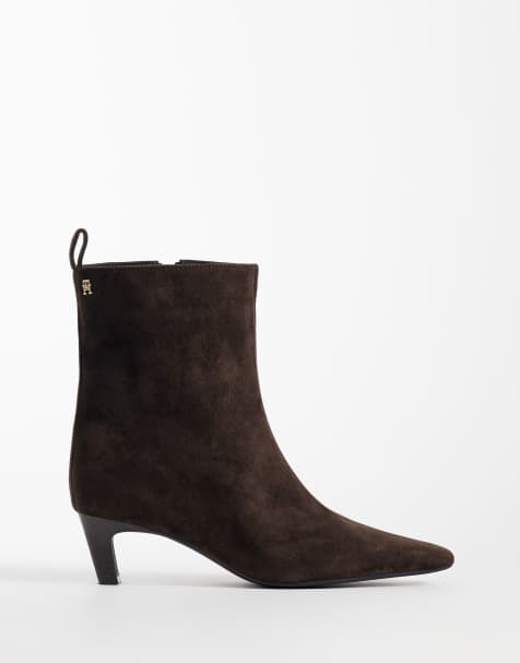 Tommy Hilfiger Piper ankelboots med klack i äkta mocka, brun - view 1