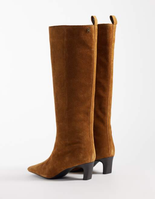 Tommy Hilfiger Piper bottes hautes à talons en daim véritable camel, 4 de 4