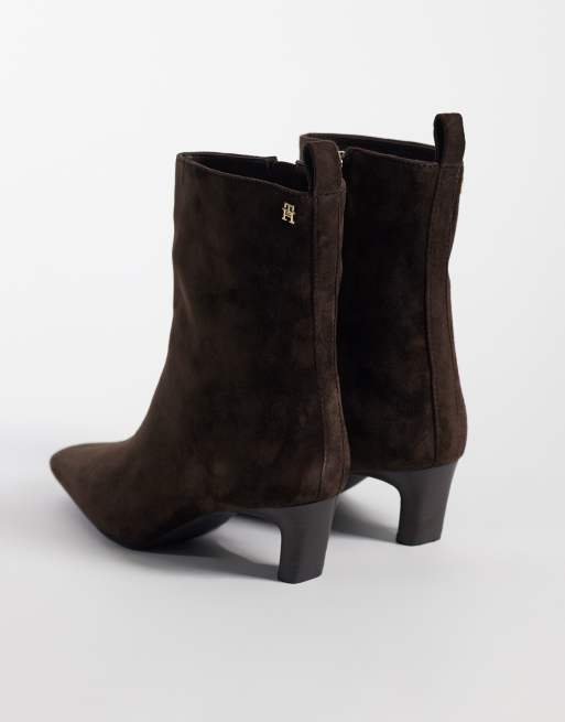Tommy Hilfiger Piper real suede heeled ankle boots in brown, 4 of 4