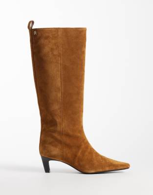 Tommy Hilfiger Piper Real Suede Heeled High Boots In Brown