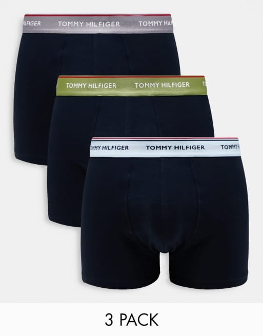 Tommy Hilfiger Plus 3-pack trunk in navy with waistbands in blue, grey and green