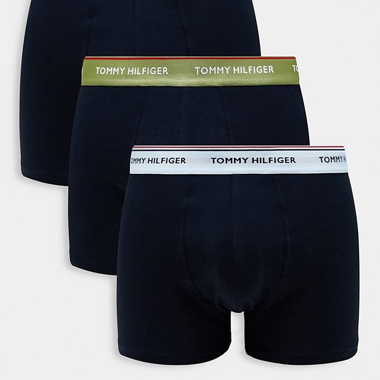 Tommy Hilfiger Elevated Embossed, VolcanmtShops, Tommy Hilfiger Plus 3 pack  trunks in navy with waistbands in blue | grey and green