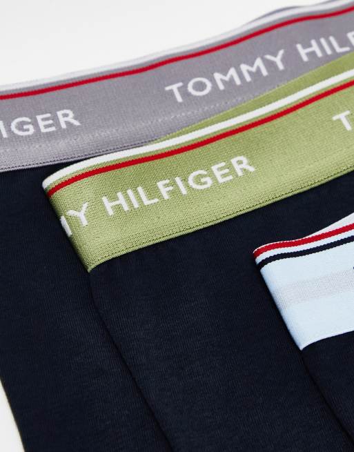 Tommy Hilfiger Plus 3 pack trunks in navy with waistbands in blue, grey and green, 2 of 4