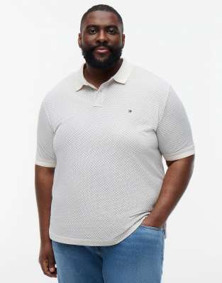 Plus - Regular-Fit-Polohemd in Beige mit geometrischem Muster-Gelb Gelb 3XL Tall