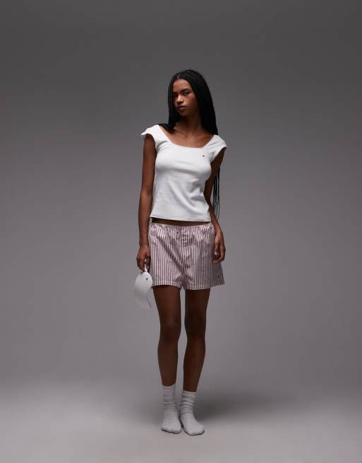 Tommy Hilfiger pointelle pyjama top and shorts gift set with eye mask in white and red, 3 of 4