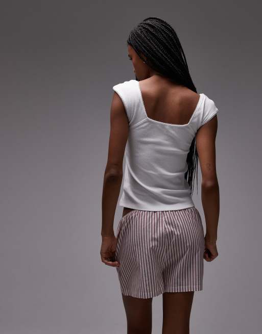 Tommy Hilfiger pointelle pyjama top and shorts gift set with eye mask in white and red, 4 of 4