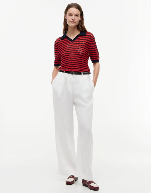 Tommy Hilfiger Pointelle Relaxed kurzärmliger Polo-Pullover in Rot-Multicolor, 2 von 6