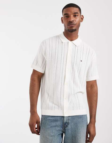 Tommy Hilfiger pointelle short sleeve knitted shirt in white - view 1