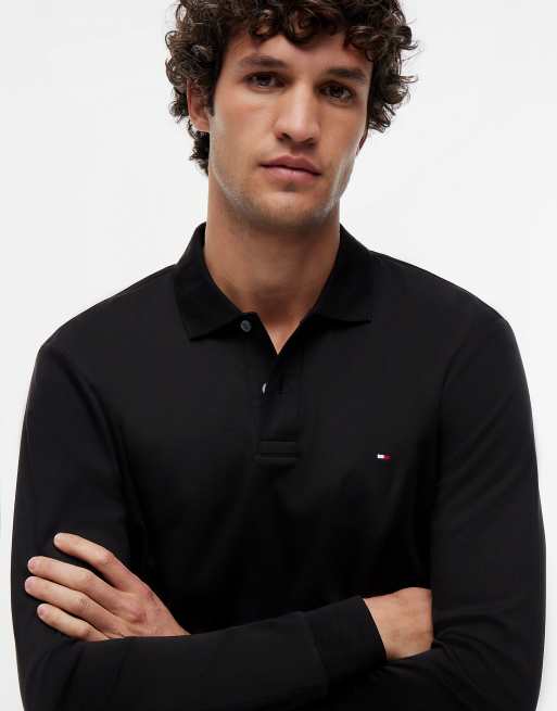 Tommy Hilfiger polo à manches longues en coton fluide noir, 3 de 7
