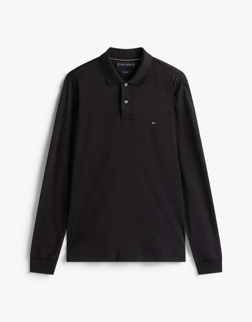 Tommy Hilfiger polo à manches longues en coton fluide noir, 5 de 7