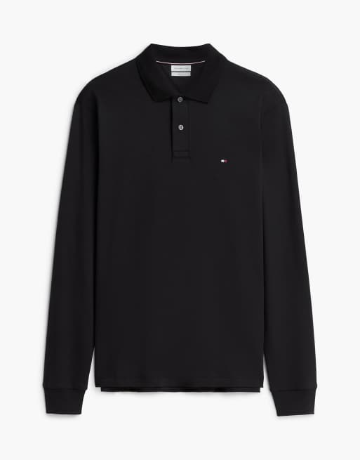 Tommy Hilfiger polo à manches longues en coton fluide noir, 6 de 7