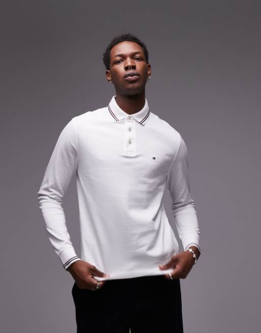Tommy Hilfiger Polo a maniche lunghe bianca con profili a contrasto ASOS