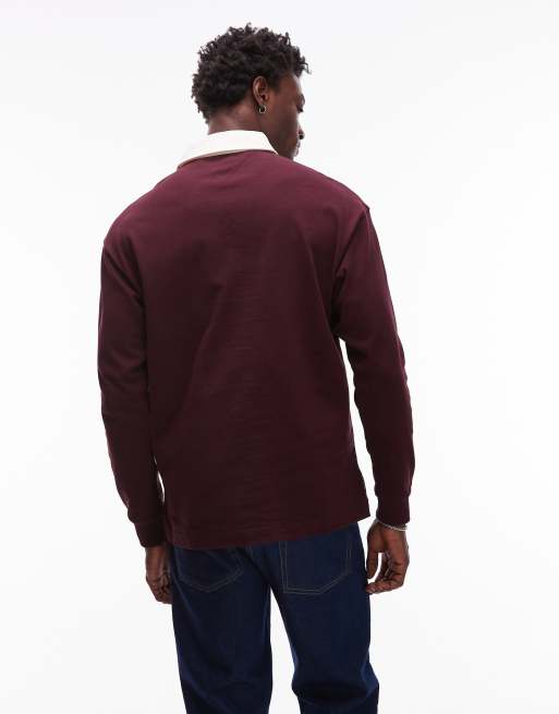 Tommy Hilfiger - Polo a maniche lunghe bordeaux stile rugby con logo a stemma , 3 di 5